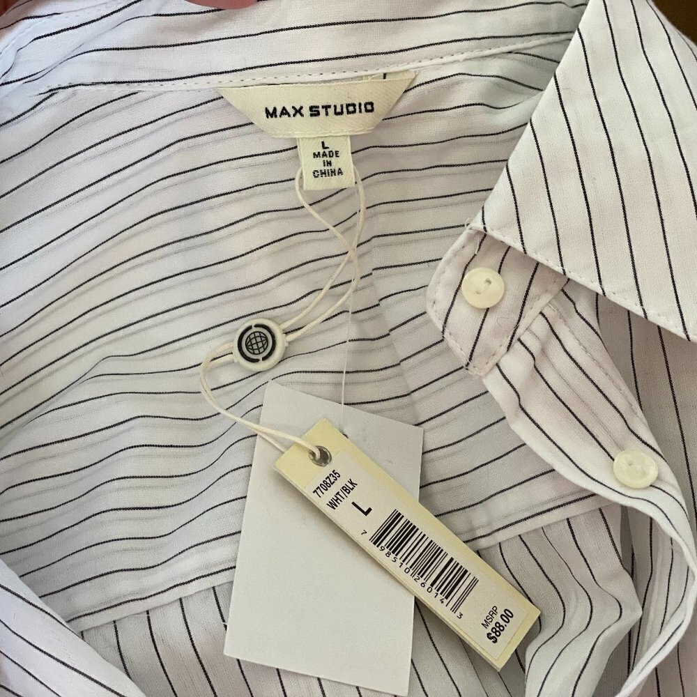 MAX Studio Striped Button Up Blouse - Picture 6 of 8